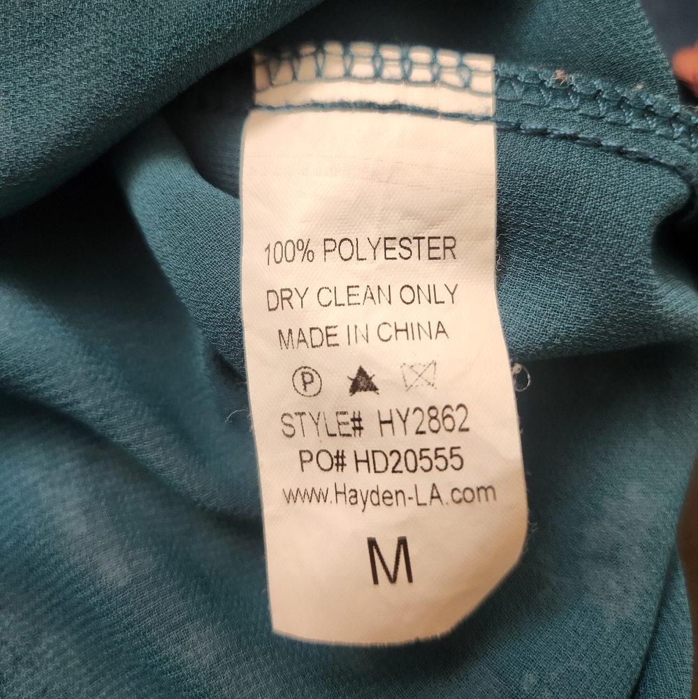Hayden Los Angeles Teal Floral Blouse Ruffle Spring Cottagecore Romantic Medium - Picture 7 of 7